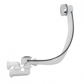 Aquant Сифон для ванны регулируемый с переливом полуавтоматом белый