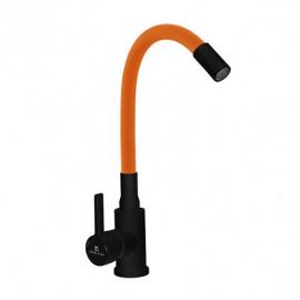 G016096 Gota Rocio DW7105 Смеситель д/умывальника с гибким силиконовым изливом Black&White оранжевый 